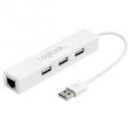 USB 2.0 auf Fast Ethernet Adapter mit 3-Port USB Hub