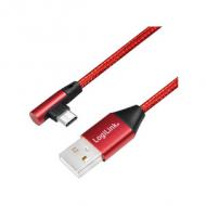 Symbolbild: USB 2.0 Anschlusskabel, USB-A Stecker - USB-C Stecker (90° abgewinkelt), rot