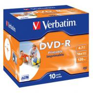 Verbatim DVD-R 120 Minuten, 4,7 GB, 16x, Inkjet bedruckbar auf dem Innenring, Hülle gepackt zu 10 Stück