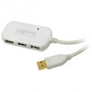 LogiLink USB 2.0 Aktives Verlängerun kabel mit USB-Hub, 12m 4-fach USB Hub, Anschlüsse: 1 x USB-A Stecker, 4 x USB-A Kupplung, Erweiterung auf bis zu 60 m, maximale Übertragun rate: 480 MBit / Sek., t nach UL-2725 t nach UL-2725, Plug & Play, Farbe: weiß (UA0108)