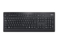FUJITSU Keyboard KB955 USB GB english spritzwasser resistent 12 Hotkeys schwarz mit silberfarbenen Rand Rote LED Leitung 1,8m USB (S26381-K955-L465)