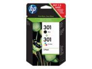 hp Multipack hp 301 für DeskJet 1050, Multipack Kapazität: schwarz ca. 170 Seiten, farbig ca. 150 Seiten Inhalt: schwarz HP 301 + farbig HP 301 (je 3 ml) (N9J72AE  /  hp301)  für: Deskjet 1000 / 1010 / 1050A / 1050S / 1055 / 1510 / 1512 / 1514 / 2000 /