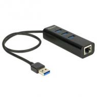 Delock usb 3.0 hub 3 port + 1 port gigabit lan 10 / 100 / 1000 mbps (62653)