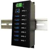 EXSYS USB 3.0 Hub, für industrielle Anwendung, 7 Port mit Überspannun schutz auf jeden Ausgang, 1x verschraubbar USBB, 7 x verschraubbar USB-A, Stromversorgung über 7 - 24 Volt DC Terminal Block oder über den USB Bus, mit Hutschienenhalterung, robuste Metallausführung, schwarz, Maße: (B)122 x (T)55 x (H)43 mm, (EX-1187HMVS)