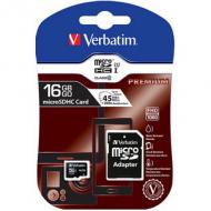 Sd microsd card  16gb verbatim sdhc premium class10 + adapte retail (44082)