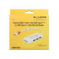 DELOCK Externer USB 3.1 Gen 1 Hub USB Type-C 3 x USB Typ-A + 2 Slot SD Card Reader weis (62901)