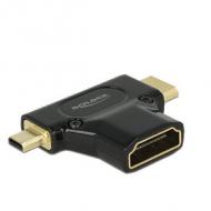 DELOCK Adapter High Speed HDMI mit Ethernet - HDMI-A Buchse Mini-C Stecker + Micro-D Stecker schwarz (65666)