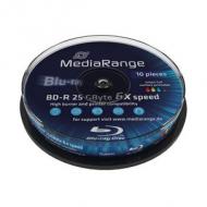 Mediarange bluray 25gb 10pcs bd-r spindel injekt prin. 6x (mr500)