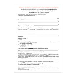 Vordruck "Langzeit-Lieferantenerklärung für Waren mit Präferenzursprungseigenschaft" 2276