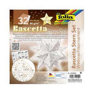 Faltblätter Bascetta-Stern "Weihnachtsornamente", weiß / kupfer 410/2020