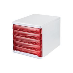Schubladenbox, weiß / rot-transparent H6129420
