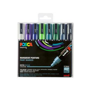 Pigmentmarker POSCA PC-5M, 8er Etui, kalte Farben PC5M/8METAL09PF