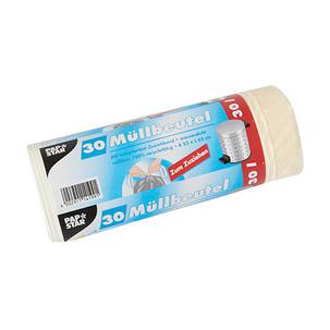 Mülleimerbeutel LDPE mit Zugband, 30 Liter, weiß 14199