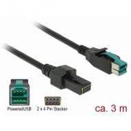DELOCK PoweredUSB Kabel Stecker 12 V 2 x 4 Pin Stecker 3 m für POS Drucker und Terminals (85484)