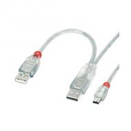 LINDY USB2.0-Kabel 2xA / mini-B, 1m transparent, Data+Dual Power (31784)