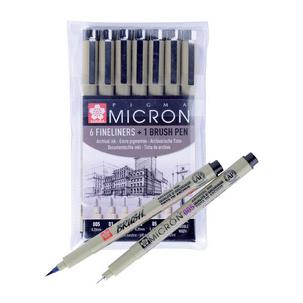 Fineliner PIGMA MICRON, 6er Etui + 1 Pigma Brush Pen POXSDK7B