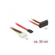 DELOCK Kabel SATA 6 Gb / s 7 Pin Buchse + Molex 4 Pin Strom Stecker SATA 22 Pin Buchse oben gewinkelt Metall 30 cm (85514)