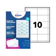 AVERY Einsteck-Namensschild, 86 x 55 mm, weiß 190 g / qm, matt, bedruckbar mit Inkjet-, Laser-, Farblaserdrucker und Kopierer, mit Mikroperforation, zum Einstecken in handelsübliche Namensschilder Inhalt: 200 Stück auf 25 Bögen A4 (L7418-25)