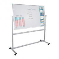 FRANKEN Stativdrehtafel U-Act Line, 1.200 x 900 mm Weißwandtafel, magnethaftend, abwischbar, Ablageleiste, vier Doppelgelenkrollen, Gestell und Rahmen aus Metall, hellgrau, Tafel um 360 Grad schwenkbar und stufenlos arretierbar, Oberläche emailliert, Farbe: weiß (ST901)