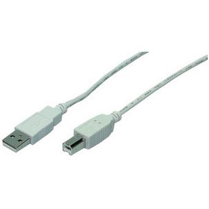 Symbolbild: USB 2.0 Anschlusskabel, USB A-Stecker - USB-B Stecker, grau CU0007B