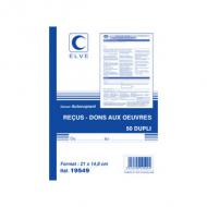 ELVE Manifold "Carnets de recus - dons aux oeuvres", A5 feuillets autocopiants, 1er feuillet blanc, impression recto bleu, dtachable, 2me feuillet blanc, impression rouge, fixe, couverture couch brillant, ruban dos bleu dimensions: 210 x 148 mm, 100 feuillets (19549)