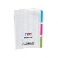 CONQUERANT CLASSIQUE Cahier "TRIO", 170 x 220 mm, seys cahier 3 en 1, 96 pages, reliure piqre, papier 90 g / m2, couverture polypro, divisé en 3 sections de 32 pages, 3 onglets découpés (400118838)