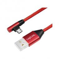 Symbolbild: USB 2.0 Anschlusskabel, USB-A Stecker - Micro-USB Stecker (90 Grad abgewinkelt), rot