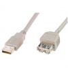 USB 2.0 Verlängerungskabel, USB-A Stecker - Kupplung, beige