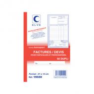 ELVE Manifold Factures  /  Devis, 50 feuillets, A5, dupli feuillets autocopiants, 1er feuillet 56 g / m2, impression bleu, 2me feuillet 57 g / m2, impression rouge, couverture couche 350 g / m2, impression recto + index dimensions : 210 x 140 mm (19550)