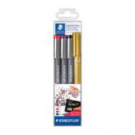 Pigmentliner, 3er Set + GRATIS Metallic-Marker, Etui