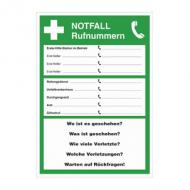 Hinweisschild "Notfall-Rufnummern"