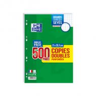 Oxford Copies doubles perforées, A4, seys, MAXI PACK papier 90 g, sous film, 210 x 297 mm contenu: 500 pages (400019165  /  400019172  /  400009256)