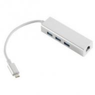 USB 3.1 Adapter, USB 3.1 C-Stecker - RJ45 Ethernet - mit USB-Hub