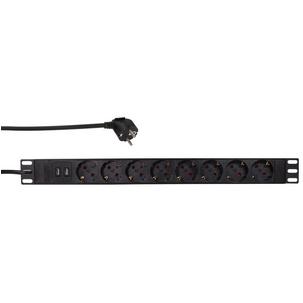 19" Steckdosenleiste mit Überspannungsschutz, 1 HE, 8-fach + 2x USB PDU8C02