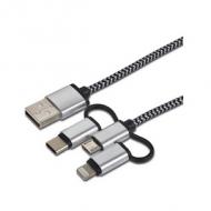Daten- & Ladekabel 3in1, USB A - Lightning + Micro USB + USB-C