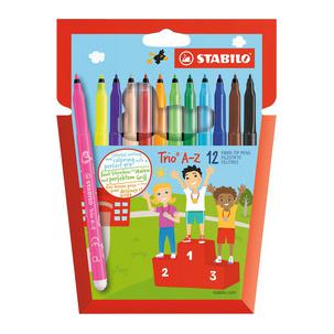 Fasermaler Trio® A-Z, 12er Karton-Etui mit Neon-Farben F378/11-12-04