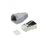 RJ45 Stecker mit Knickschutztülle, Kat.6, geschirmt, grau