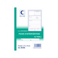 ELVE Manifold "Fiche dintervention", original + 2 duplicata tripli, autocopiant, 210 x 140 mm, 50 feuilles, folioté de 1  50, premier feuillet 56 g / m2,couverture: couché 350 g / m2 (2143)