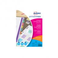 AVERY Onglets adhésifs personnalisables, A4, assorti impression recto-verso des onglets, séchage instantané, lot de 4 planches pour imprimer 96 onglets dimensions: 32 x 13 mm (05412501)