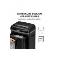 Fellowes Aktenvernichter Microshred 450M, Mikropartikel Partikel 2x12 mm, Schnittleistung: 9 Blatt, Auffangvolumen: 22 Liter, Arbeitsbreite: 220 mm, Sicherheitsstufe: P-5 vernichtet CDs, Kredikarten und Heftklammern, silber / schwarz Schutzkontaktstecker - für CH inkl. Fixadater (4074101 / 4074601)