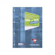 Clairefontaine Bloc de cours, perforé, A4, quadrillé 5x5 papier vélin velouté 90 g, fabriqué en Fran feuilles simples détachables, encollé grand cté perforation 4 trous, format 210 x 297 mm contenu: 200 pages + 100 pages GRATUITES (65816C)