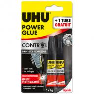 UHU Sekundenkleber POWER GLUE liquide Control, 3 g avec solvant, dans un tube, fluide, idéal pour tous les matériaux: porcelaine, céramique, bois, plastique, métal, caoutchouc, sous blister contenu: 1 tube + 1 tube GRATUIT (36720)