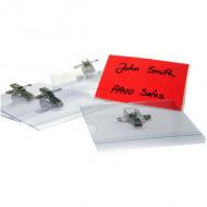 Symbolbild: Namensschild aus Kunsstoff, mit Kombiklemme