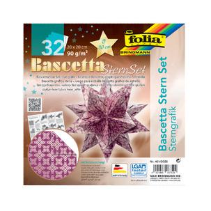 Faltblätter Bascetta-Stern "Sterngrafik" lila / silber 409/2020