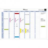 EXACOMPTA Planning magnétique mensuel Exaplanner carton recouvert papier, textes en francais, effaable  sec et magnétique, incl. 72 magnets 80 x 16 mm, 12 coloris, 1 marqueur noir effaable, 1 bote de rangement pour les magnets, 1 kit de fixation murale (57150E)