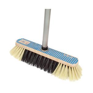 Holz-Besen mit Stiel, Karomuster - blau 2007