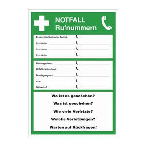 Hinweisschild "Notfall-Rufnummern" REF 26013