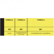 ELVE Bloc "Tombola", 50 x 150 mm, jaune canari 100 feuillets, avec trois coupons détachables micro-perforés numéros imprimés sur chaque coupon, foliotage suivi 1  1000 papier offset 70 g / m2, dessous carton gris, ruban noir, en paquet de 10 pices (253), Verpackungseinheit:    10 Stück