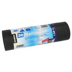 Müllsäcke mit Zugband, LDPE, 120 Liter, schwarz 14195