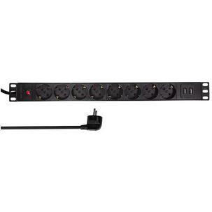 19" Steckdosenleiste mit Überspannungsschutz, 1 HE, 8-fach + 2x USB PDU8C02